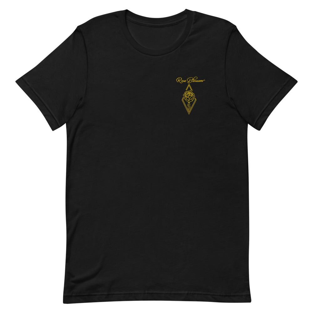 Classic Gold Rose Blossom Embroidered | Short-Sleeve Unisex T-Shirt